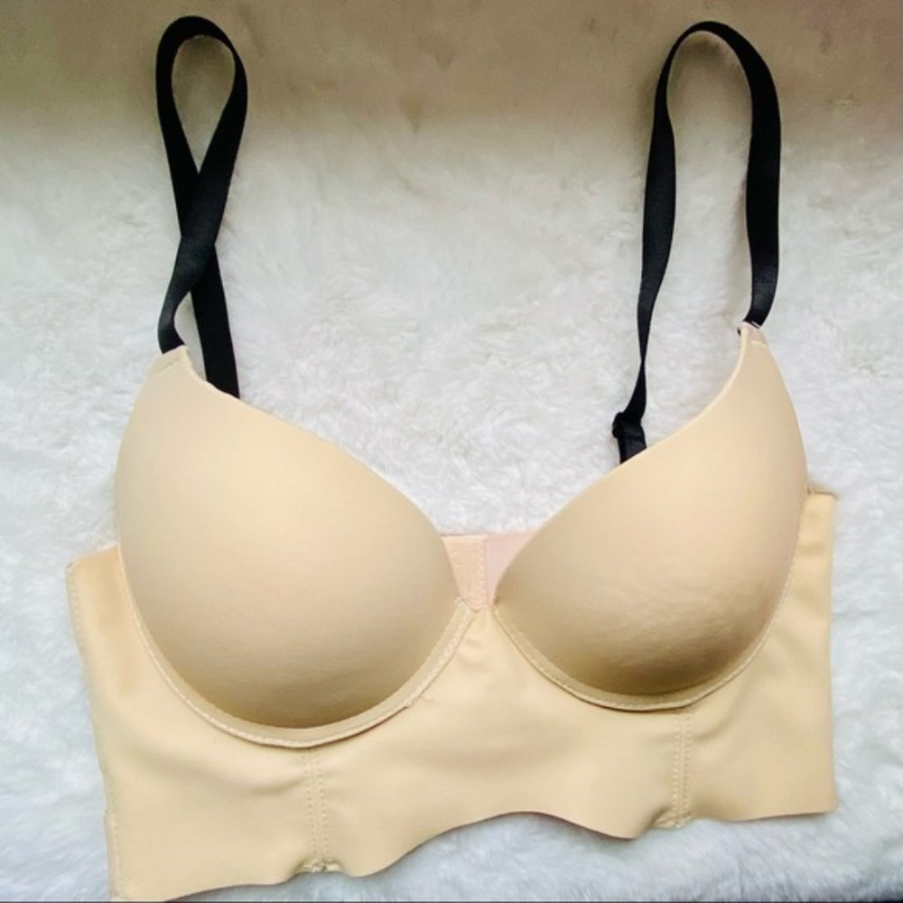 Bella 34b underwire beige bra slightly padded with beautiful back caged design.